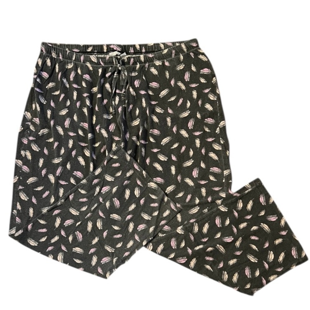 Indigo Pajama Pants with Pink and Gray Leaf Pattern GUC